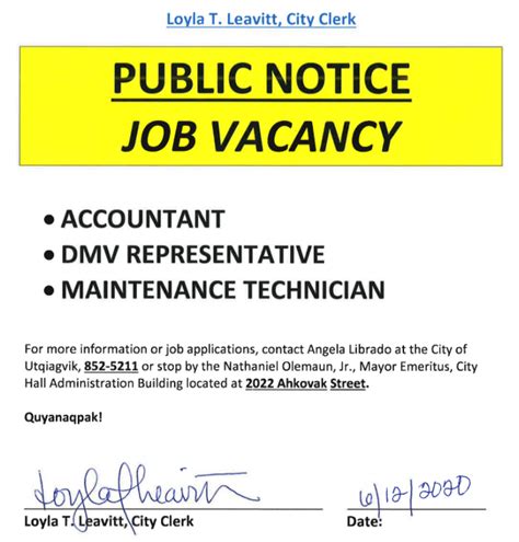 NOTICE OF JOB VACANCIES .
